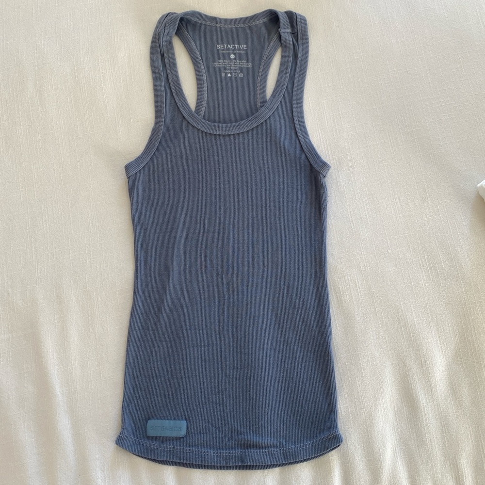 Light blue ribbed set active workout tank xs